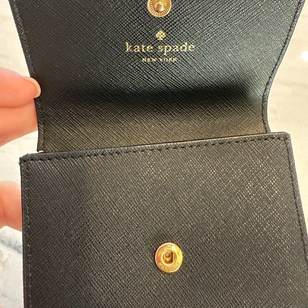 kate spade Black Saffiano Compact Card Holder with Gold Plaque